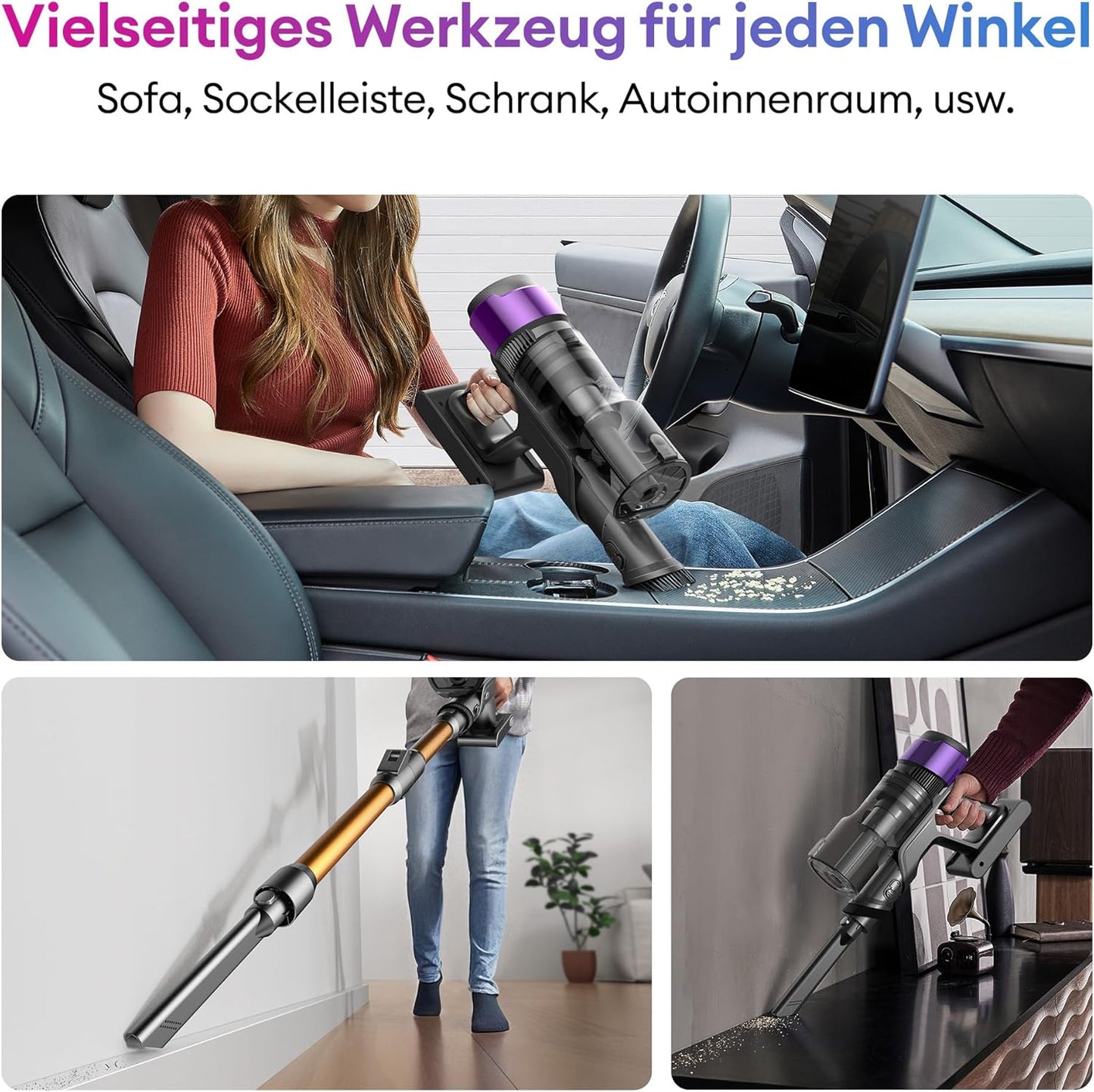 Ultenic U20 Akku Staubsauger, 55000Pa/ 600W/60Min Staubsauger Kabellos Mit Selbststehendes Design, Flexibles Biegegelenk, GreenEye-Technologie, Anti-Tangle Bodenbürste für Hartböden Teppiche Tierhaare