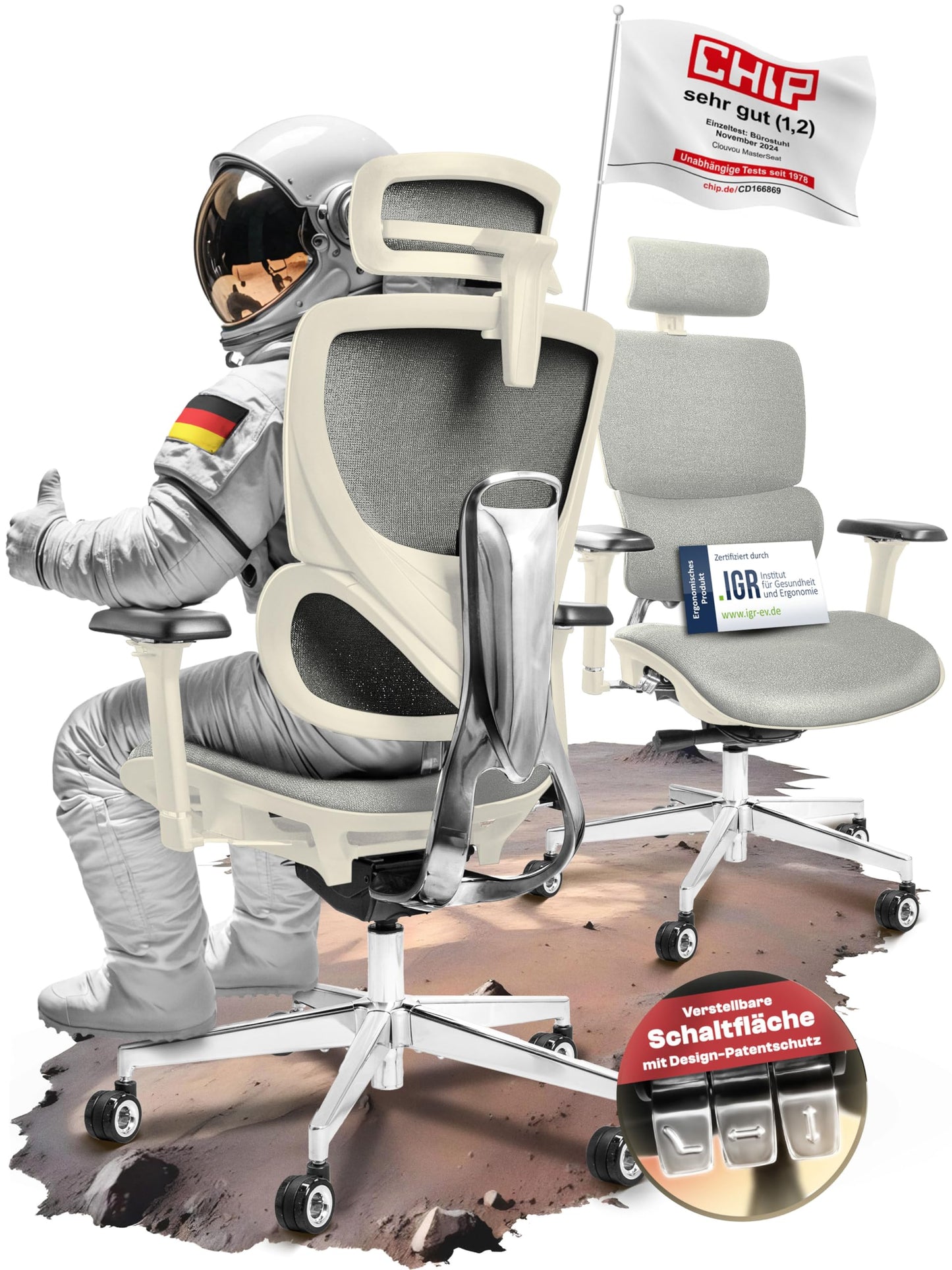 CLOUVOU CleverSeat Bürostuhl Ergonomisch [TESTSIEGER] Schreibtischstuhl 100% individuell einstellbar | Büro Stuhl & Gaming Stuhl | Computerstuhl Home Office Chair Ergonomic | Drehstuhl 150 kg