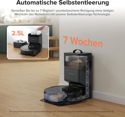 roborock Q8 Max+ Saugroboter mit Absaugstation, DuoRoller-Bürste, 5500Pa Saugkraft, 2,5L Staubbeutel, 350mL Wassertank, Wischroboter PreciSense-LiDAR-Navigation (Schwarz)