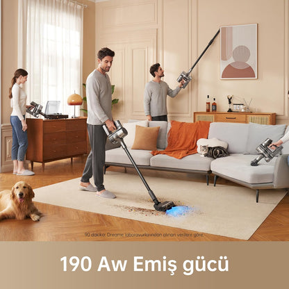 dreame R20 Kabelloser Staubsauger, 190AW Starke Saugkraft, 90min Lange Laufzeit, Schmutzerkennung, LED-Bildschirm, blaues LED-Licht, kein verwickeln, ideal für Hausreinigung, Tierhaare, Teppiche