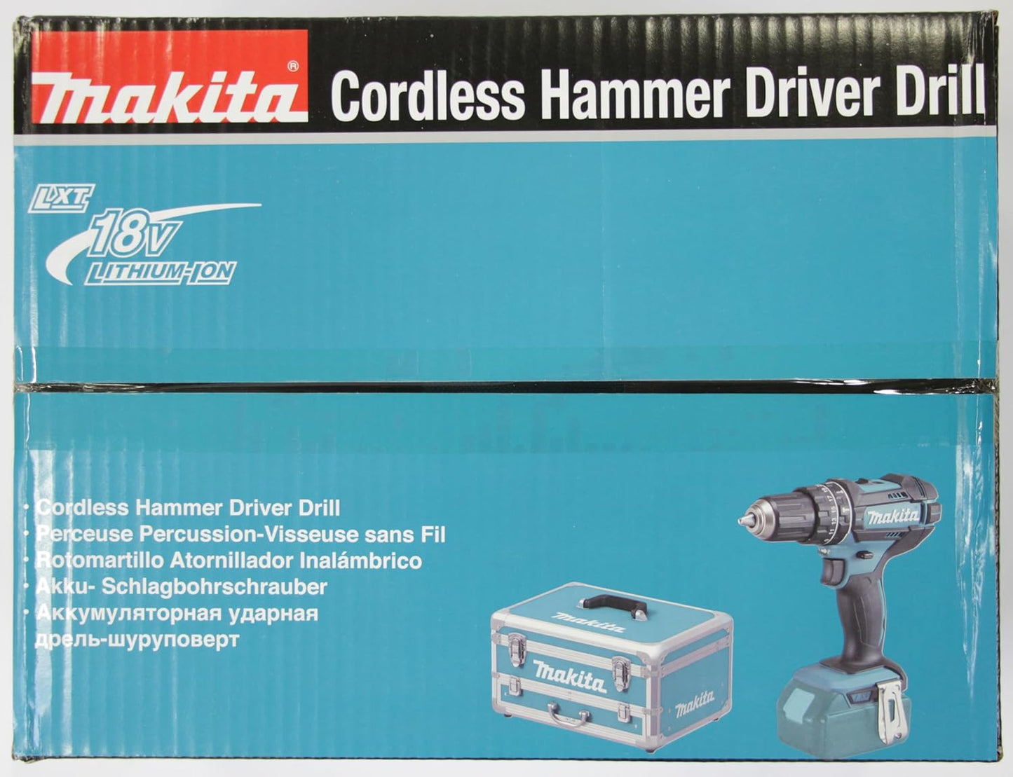 Makita DHP482RFX9 Schlagbohrschrauber 18V / 3,0 Ah, 2 Akkus plus Ladegerät im Alukoffer, Petrol, 96-tlg. Zubehör-Set