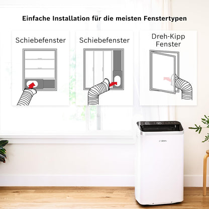 Bosch Cool 5000 Mobiles Klimagerät - 3-in-1 Klimaanlage, Luftentfeuchter, Ventilator - 3,4 kW für Räume bis zu 46 m² - Mit Auto-Modus, Silent-Modus & Sleep-Modus