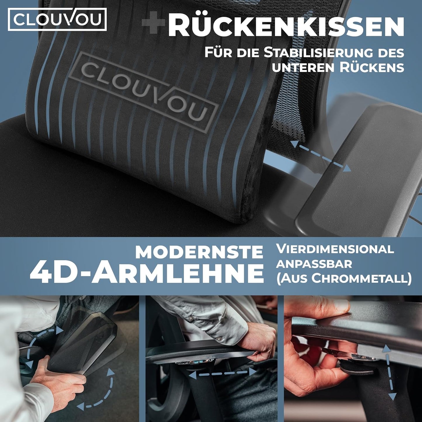 CLOUVOU CleverSeat Bürostuhl Ergonomisch [TESTSIEGER] Schreibtischstuhl 100% individuell einstellbar | Büro Stuhl & Gaming Stuhl | Computerstuhl Home Office Chair Ergonomic | Drehstuhl 150 kg