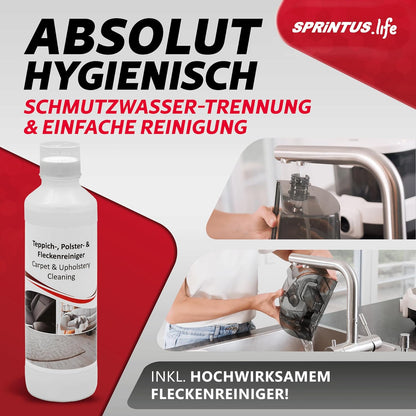SPRiNTUS Nasssauger Polsterreiniger Gerät SPOTTY mit 170mbar Saugleistung für gründliche Reinigung von Teppich, Polster, Tierhaar, Auto & Hartboden I Hygienischer Teppichreiniger Waschsauger [67db]