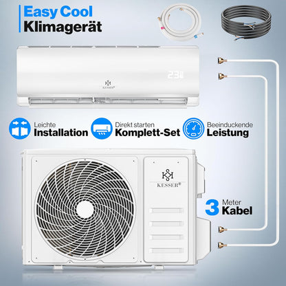 KESSER® Klimaanlage Set Split - mit WiFi/App Funktion Klimagerät - Kühlen A++/ Heizen A+ -12000 BTU/h (3.400 Watt) Kältemittel R32 - Fernbedienung, Timerfunktion - Inkl. komplettem Montagematerial