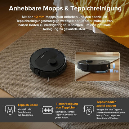 roborock Qrevo Serie Saugroboter mit Wischfunktion, 8000Pa Saugkraft(verbessert von Qrevo S), Anti-Verfilzungs-Seitenbürste, Hindernisvermeidung, LiDAR-Navigation, All-in-One Dock,Schwarz(QV 35A Set)