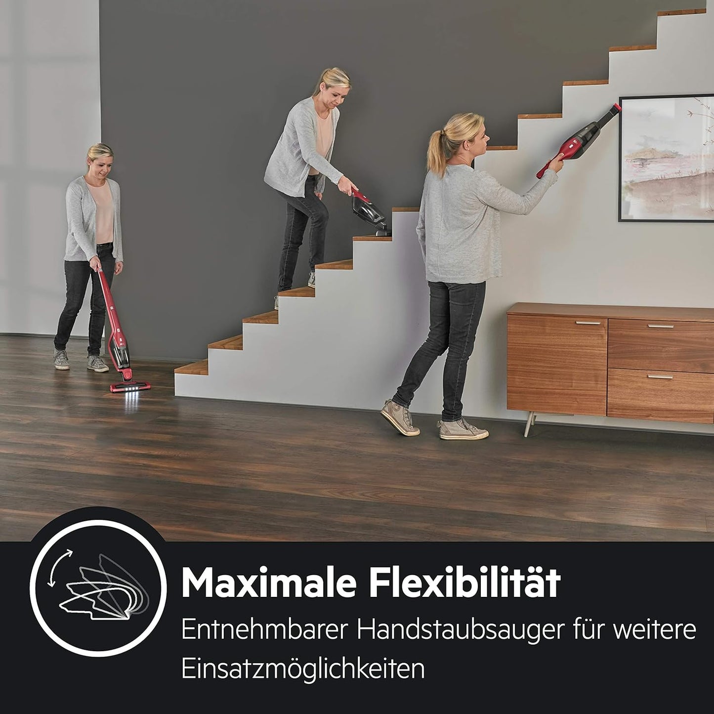 AEG Ergorapido 2in1 Akku Staubsauger, Beutellos, inkl. Tierhaardüse, bis zu 45 Min. Laufzeit, Freistehend, 180° Drehgelenk, Bürstenreinigungsfunktion, LED-Frontlichter, Rot, CX7-2-45AN