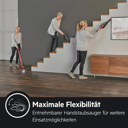 AEG Ergorapido 2in1 Akku Staubsauger, Beutellos, inkl. Tierhaardüse, bis zu 45 Min. Laufzeit, Freistehend, 180° Drehgelenk, Bürstenreinigungsfunktion, LED-Frontlichter, Rot, CX7-2-45AN