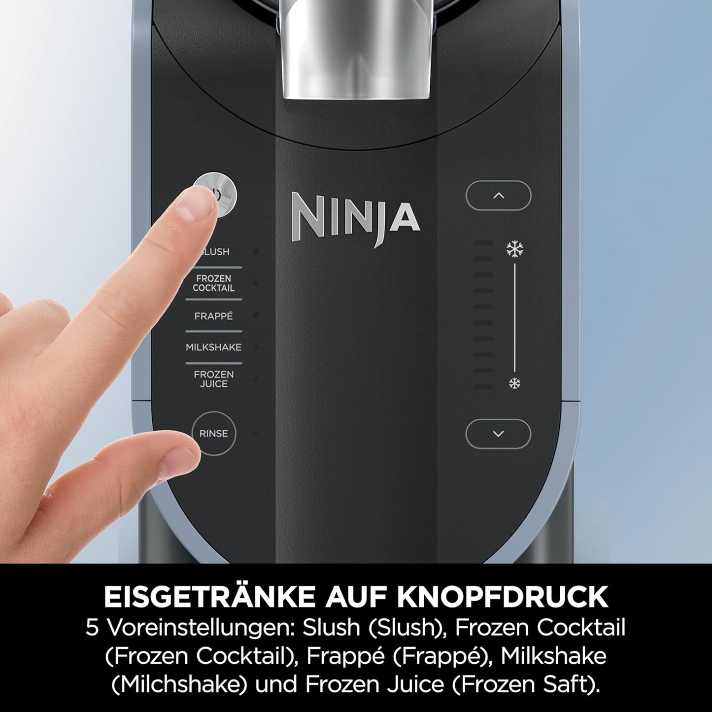 Ninja SLUSHi Maschine für Slush, Eis-Cocktails, Frappé, Milchshakes & gefrorenen Saft, ohne Eis oder Vorbereitungsaufwand, WhisperChill-Technology, fasst 1,9 L, Blau & Grau, FS301EU