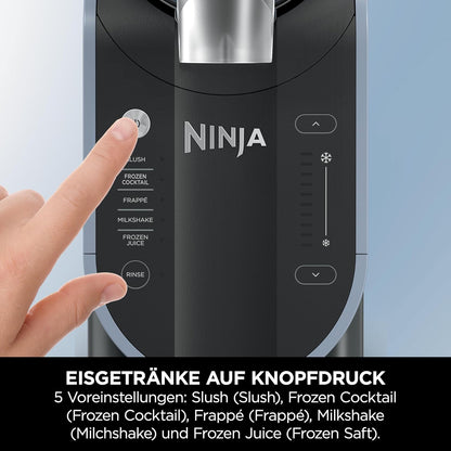 Ninja SLUSHi Maschine für Slush, Eis-Cocktails, Frappé, Milchshakes & gefrorenen Saft, ohne Eis oder Vorbereitungsaufwand, WhisperChill-Technology, fasst 1,9 L, Blau & Grau, FS301EU