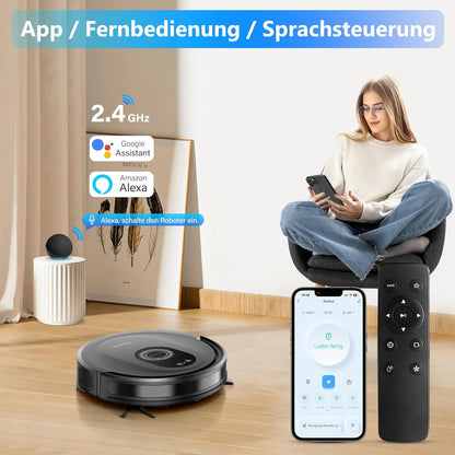 Tikom Saugroboter mit Wischfunktion 2 in 1, G8000 Max Staubsauger Roboter, 5000Pa Starke Saugkraft Roboterstaubsauger, Selbstaufladend, WLAN, 150Mins Max, Ideal für Tierhaare, Teppich, Hartboden