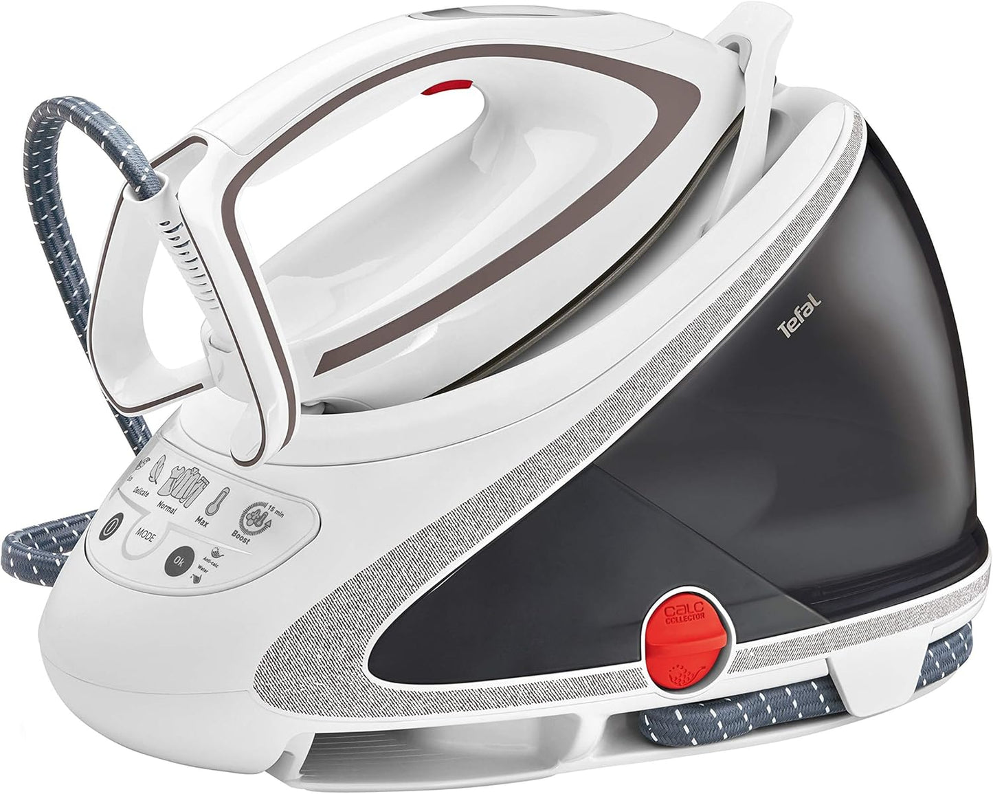 Tefal Dampfbügelstation Pro Express Ultimate, 7,7 Bar, 155 g/Min. Kontinuierlicher Dampf, 500 g/Min. Extra-Dampfstoß, 2600 Watt, Kalk-Kollektor, Bügeleisen Dampfstation, weiß/grau, GV9567