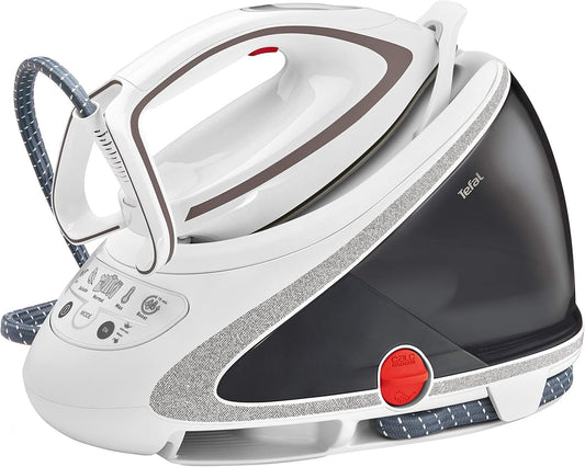 Tefal Dampfbügelstation Pro Express Ultimate, 7,7 Bar, 155 g/Min. Kontinuierlicher Dampf, 500 g/Min. Extra-Dampfstoß, 2600 Watt, Kalk-Kollektor, Bügeleisen Dampfstation, weiß/grau, GV9567