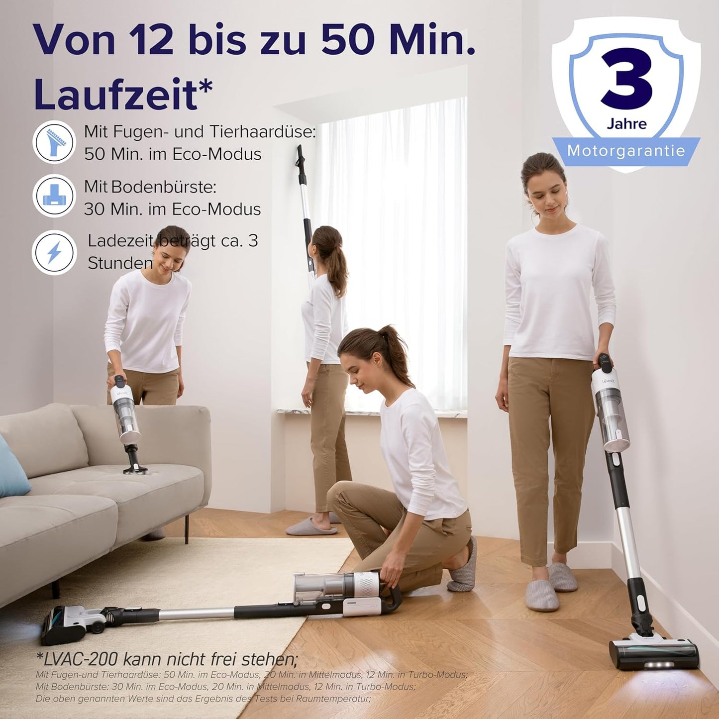 Levoit - Akku Staubsauger mit Tierhaardüse - Anti Haar Wrap - 4-in-1 Kabelloser Akkustaubsauger - 99,9 Prozent Filterleistung - Beutelloser Akkusauger für Teppich/Hartböden/Auto - max 50 min Laufzeit