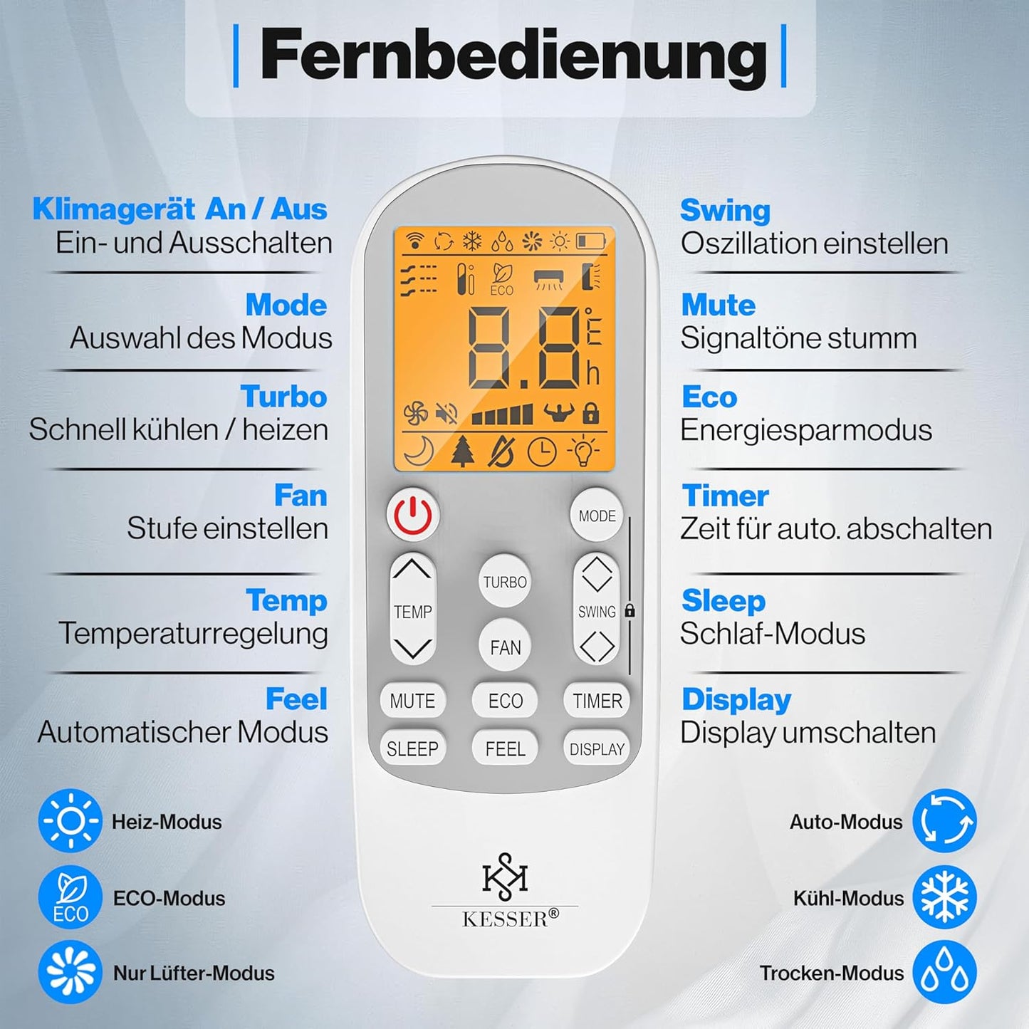 KESSER® Klimaanlage Set Split - mit WiFi/App Funktion Klimagerät - Kühlen A++/ Heizen A+ -12000 BTU/h (3.400 Watt) Kältemittel R32 - Fernbedienung, Timerfunktion - Inkl. komplettem Montagematerial