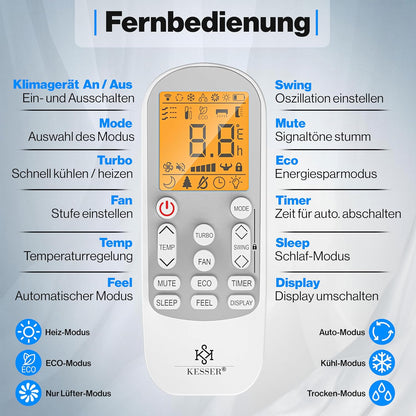 KESSER® Klimaanlage Set Split - mit WiFi/App Funktion Klimagerät - Kühlen A++/ Heizen A+ -12000 BTU/h (3.400 Watt) Kältemittel R32 - Fernbedienung, Timerfunktion - Inkl. komplettem Montagematerial