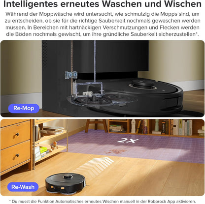 roborock Qrevo Pro Saugroboter mit Wischfunktion&Hebarem Wischmopp, FlexiArm Design Kantenreinigung, 7.000 Pa, 60 °C Heißwasser-Moppwäsche, Individuelle Teppichstrategie(Schwarz)