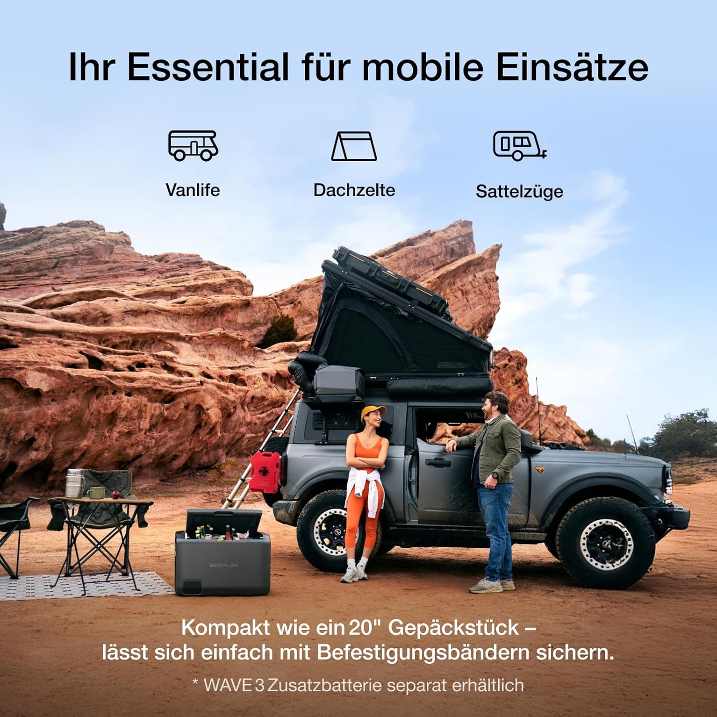 ECOFLOW WAVE 3 Tragbare Klimaanlage, 1800 W/6100 BTU Kühlen, 2000 W/6800 BTU Heizen, 1000 W Schnellladen (75 Min.), 8 Std. Akkulaufzeit, App-Steuerung, Mobile Klimaanlage für Camping, Wohnmobile, SUVs