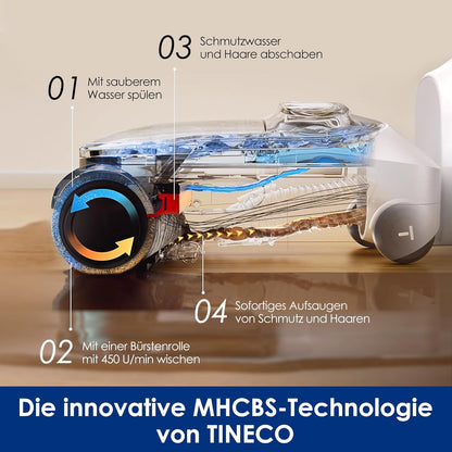 Tineco Floor One Stretch S6 Nass Trockensauger, 180°-Flachdesign Saugwischer 13cm Liegehöhe, 70°C 5min FlashDry Selbstreinigung, 3-Seitige Kantenreinigung 40min Laufzeit Reinigung unter tiefen Möbeln