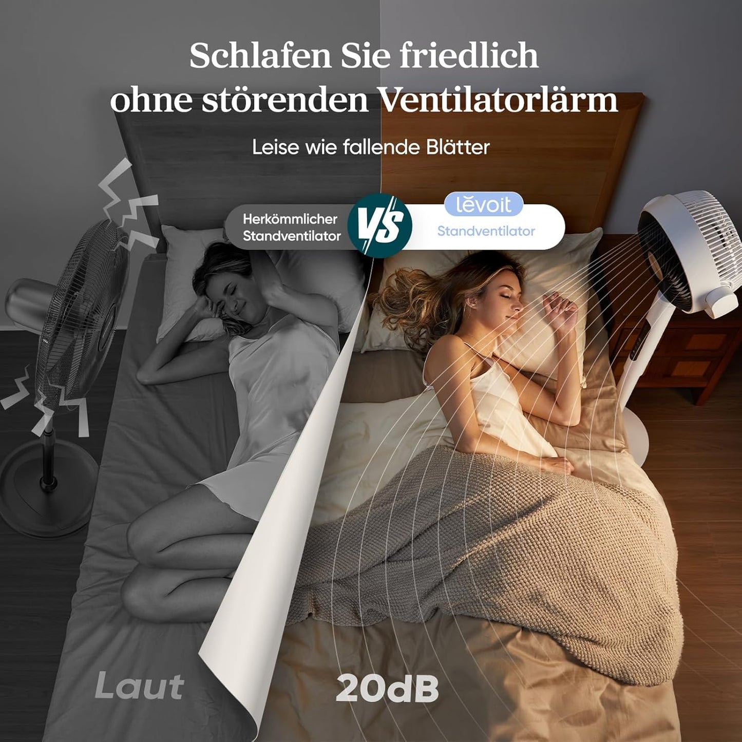 Levoit DC Motor Standventilator, 20dB sehr leiser Ventilator, 30m Wurfweite, 2465m³/h Luftvolumen, Fan mit Fernbedienung & Kühlung, Stand Ventilatoren mit 4 Modi/12 Stufen/12 Std Timer