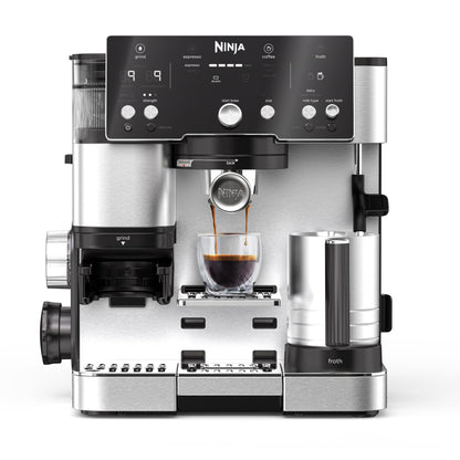 Ninja Luxe Premier 3-in-1-Kaffeemaschine mit Mahlwerk und Aufschäumer für Latte, Cappuccino, Cold Brew & Espresso, einfache Handhabung, 4 Voreinstellungen zum Aufschäumen, Silber, ES601EU