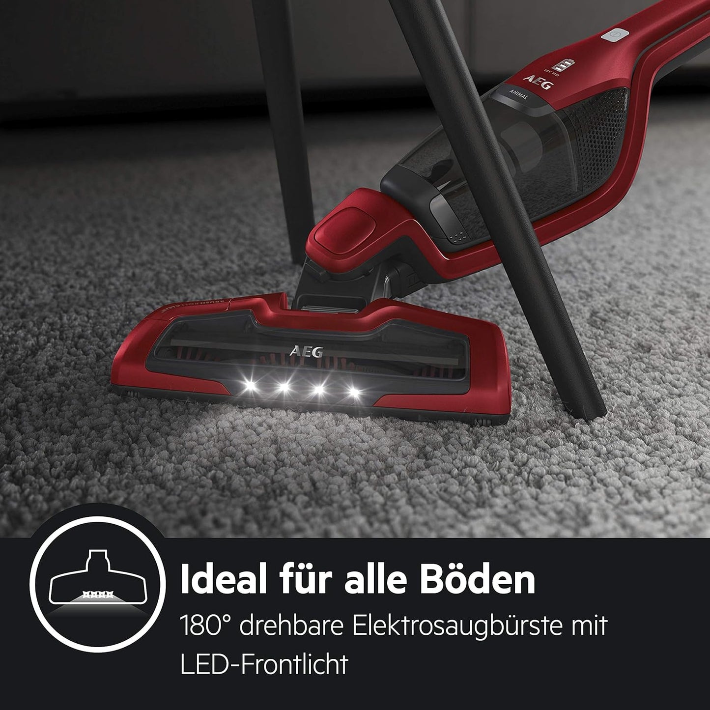 AEG Ergorapido 2in1 Akku Staubsauger, Beutellos, inkl. Tierhaardüse, bis zu 45 Min. Laufzeit, Freistehend, 180° Drehgelenk, Bürstenreinigungsfunktion, LED-Frontlichter, Rot, CX7-2-45AN