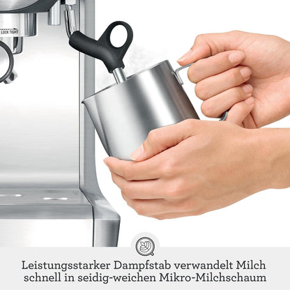 Sage - The Barista Express - Kaffeemaschine mit manuellem Milchaufschäumer & integriertem Mahlwerk - 16 Mahlgradeinstellungen, automatisches Mahlen, individueller Milchschaum - Gebürsteter Edelstahl