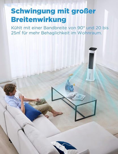 Midea 4-in-1 Mobile Klimaanlage ohne Abluftschlauch | Turmventilator mit Wasserkühlung & Luftbefeuchter | | Luftkühler mobil mit 5L Wassertank, 355m³/h Luftstrom, Ionisation, Fernbedienung (55W, Weiß)