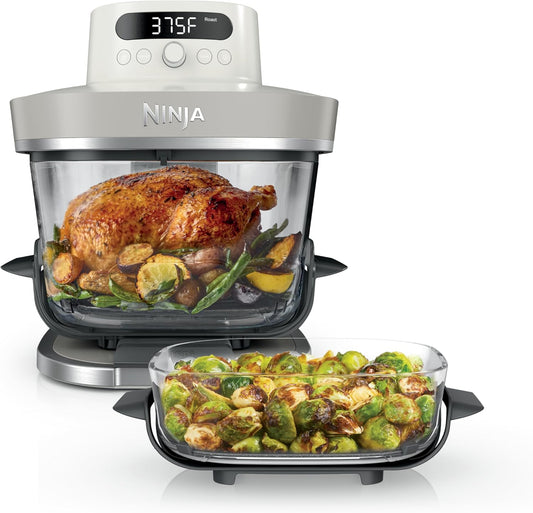 Ninja Crispi Pro 6-in-1 Glass Air Fryer | 450°F, Nontoxic, 6qt & 2.5qt Containers & Lids | Microwave, Freezer, Dishwasher Safe | Max Crisp, Air Fry, Bake, Roast, Recrisp, Dehydrate | Bone | AS101LG