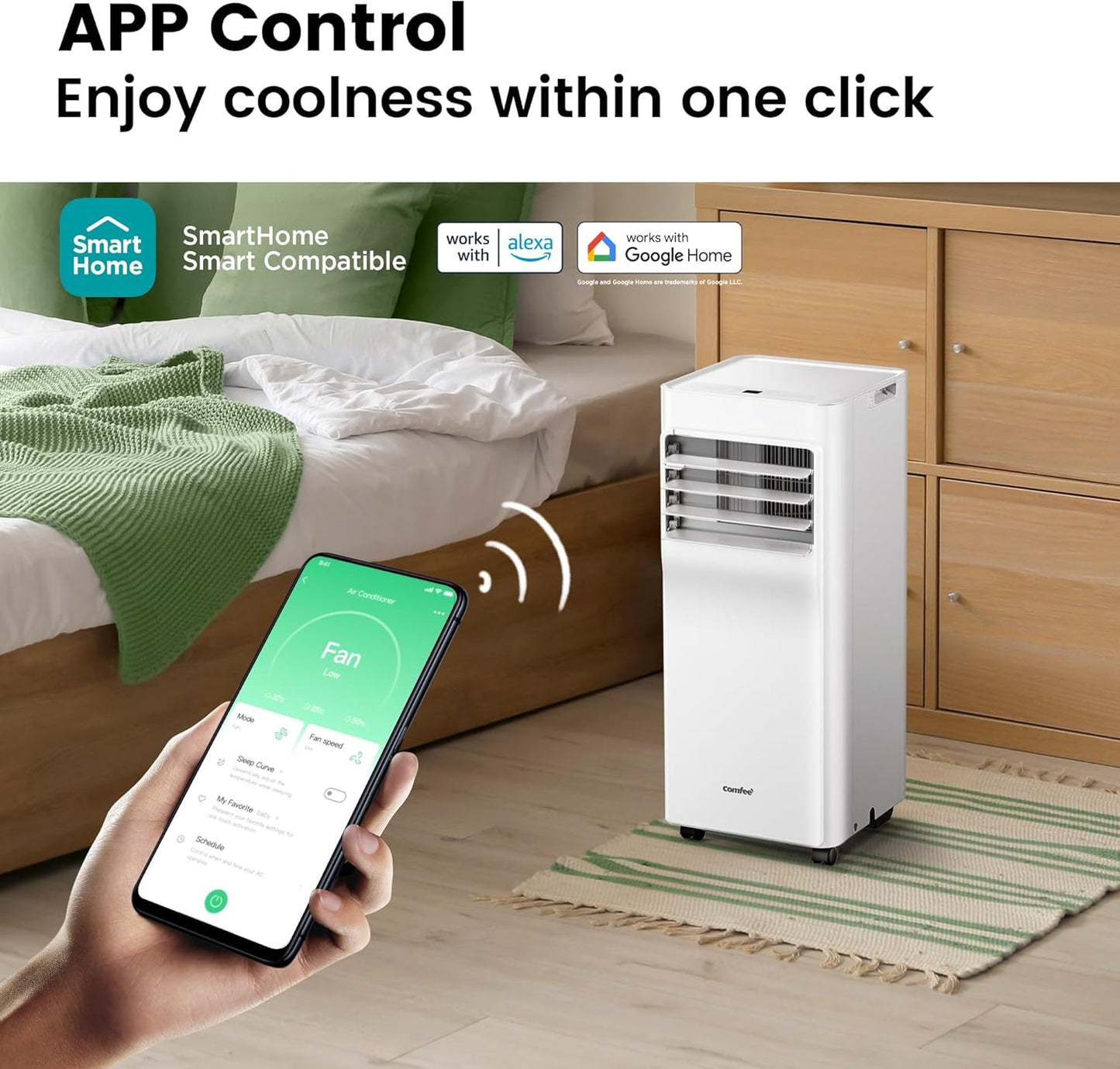 Comfee Mobiles Klimagerät Breezy Cool Pro 2.6,9000 BTU 2,6kW, Kühlen&Ventilieren&Entfeuchten,APP-Steuerung,Raumgröße bis 88m³(33㎡),Mobile Klimaanlage mit Abluftschlauch [Energieklasse A]