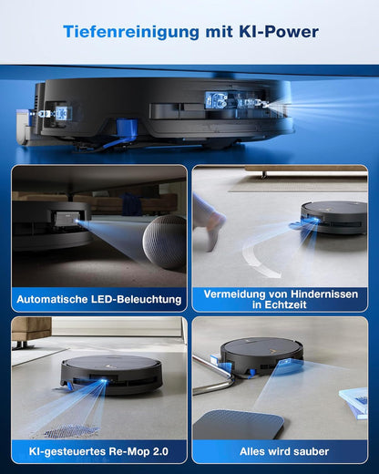 ECOVACS DEEBOT X9 PRO Omni Saugroboter mit Wischfunktion, 16.600 Pa, OZMO Roller, ZeroTangle 3.0,TruEdge 2.0, Heißwasser-Moppwäsche, Heißlufttrocknung, All-in-One Omni Station, YIKO-GPT