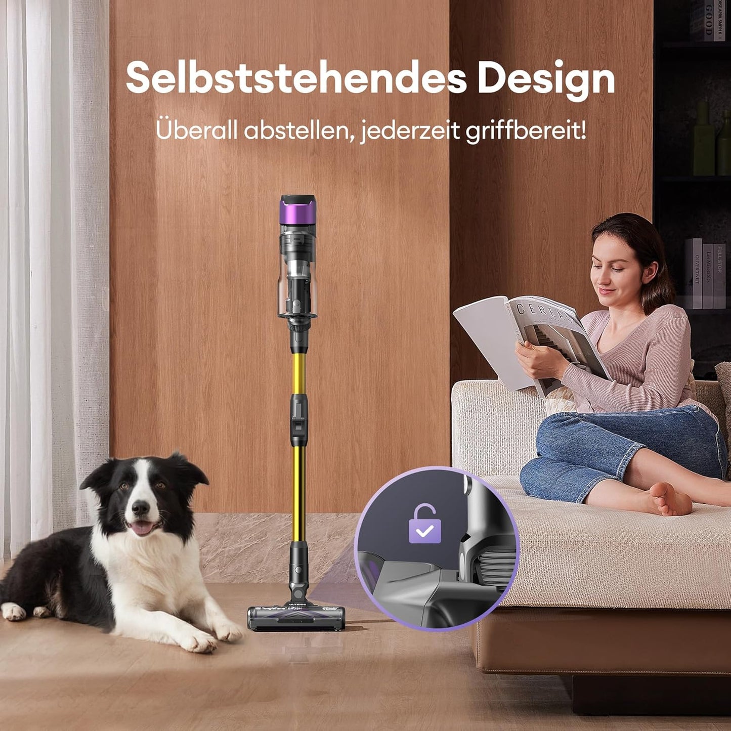 Ultenic U20 Akku Staubsauger, 55000Pa/ 600W/60Min Staubsauger Kabellos Mit Selbststehendes Design, Flexibles Biegegelenk, GreenEye-Technologie, Anti-Tangle Bodenbürste für Hartböden Teppiche Tierhaare