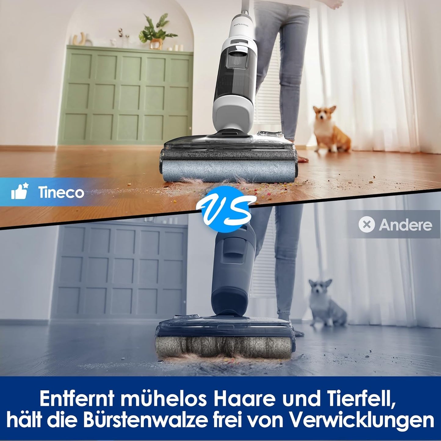 Tineco Floor One Stretch S6 Nass Trockensauger, 180°-Flachdesign Saugwischer 13cm Liegehöhe, 70°C 5min FlashDry Selbstreinigung, 3-Seitige Kantenreinigung 40min Laufzeit Reinigung unter tiefen Möbeln