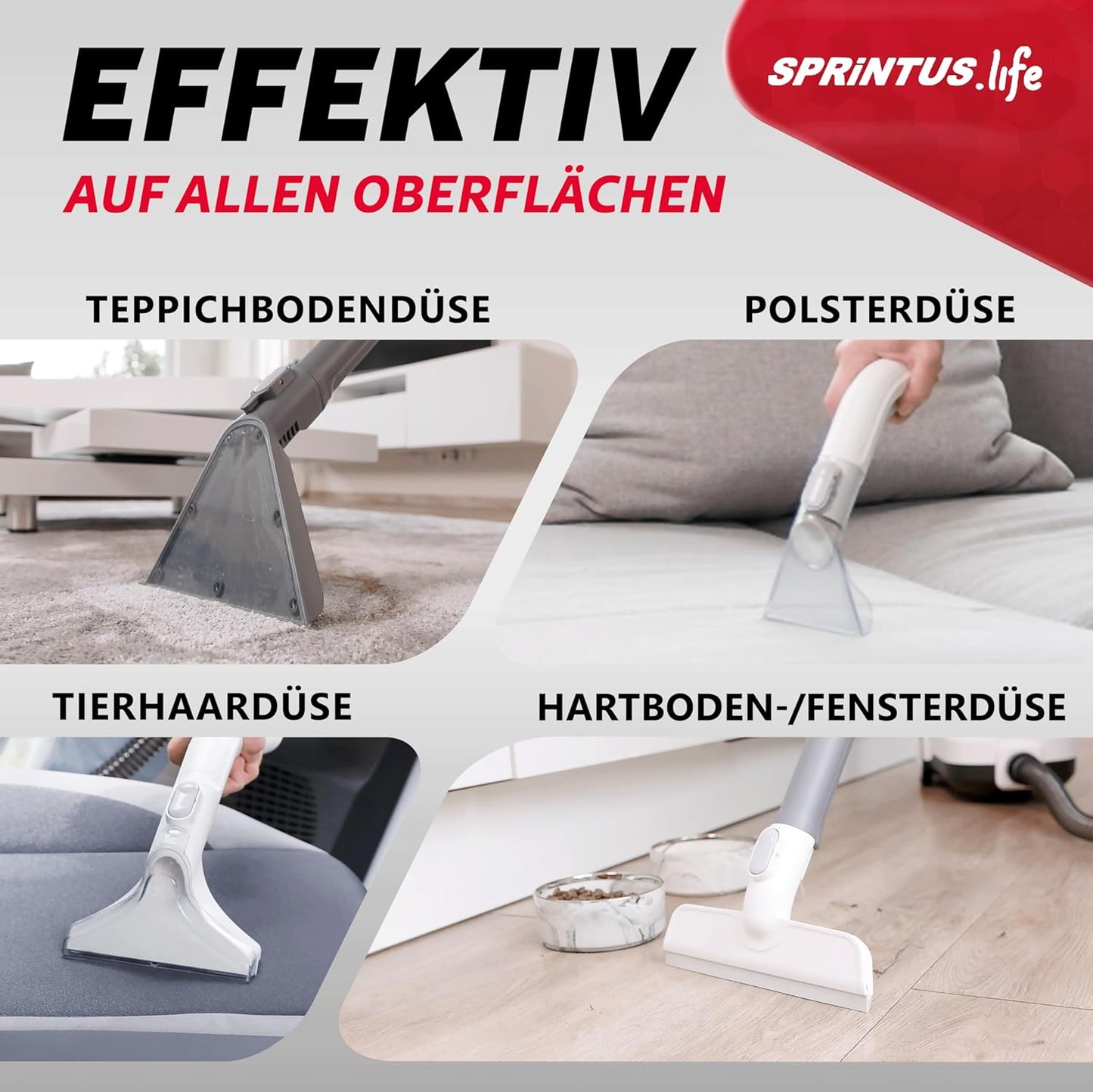 SPRiNTUS Nasssauger Polsterreiniger Gerät SPOTTY mit 170mbar Saugleistung für gründliche Reinigung von Teppich, Polster, Tierhaar, Auto & Hartboden I Hygienischer Teppichreiniger Waschsauger [67db]