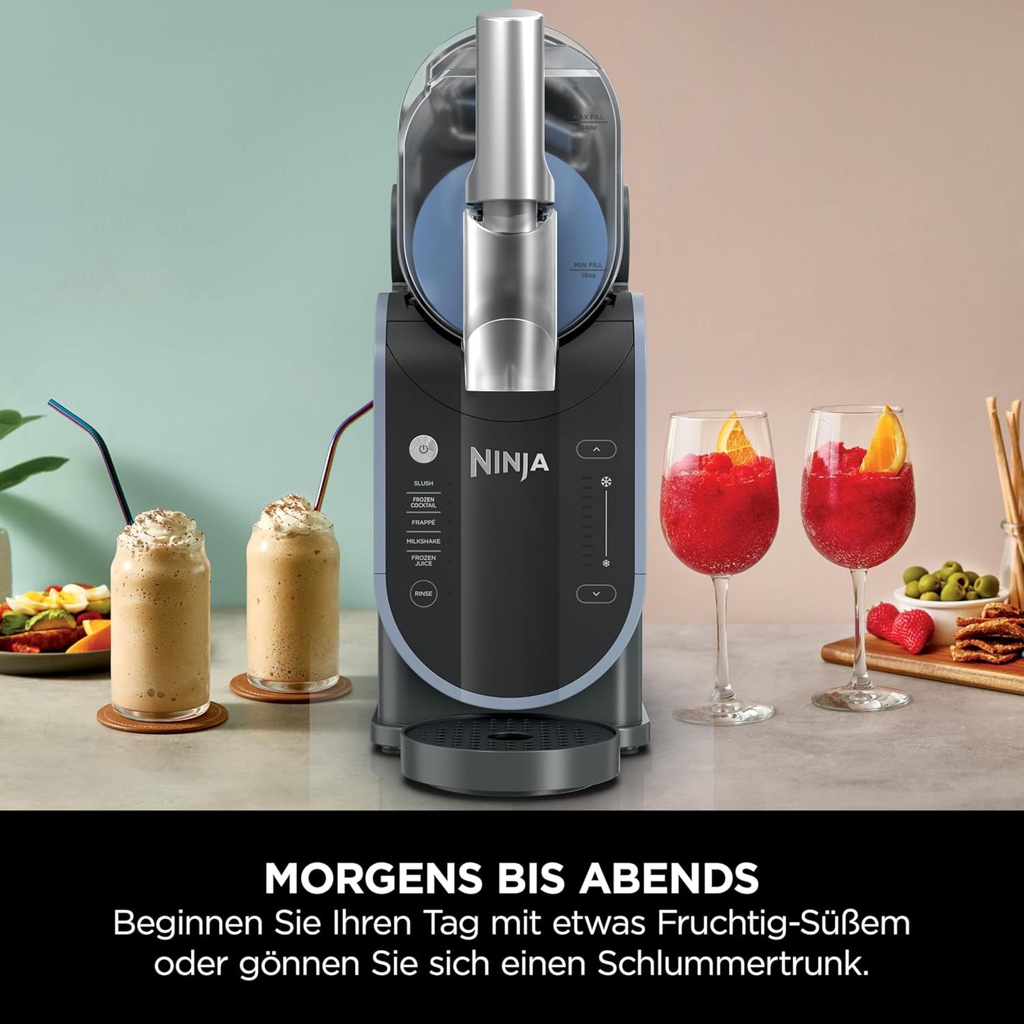 Ninja SLUSHi Maschine für Slush, Eis-Cocktails, Frappé, Milchshakes & gefrorenen Saft, ohne Eis oder Vorbereitungsaufwand, WhisperChill-Technology, fasst 1,9 L, Blau & Grau, FS301EU