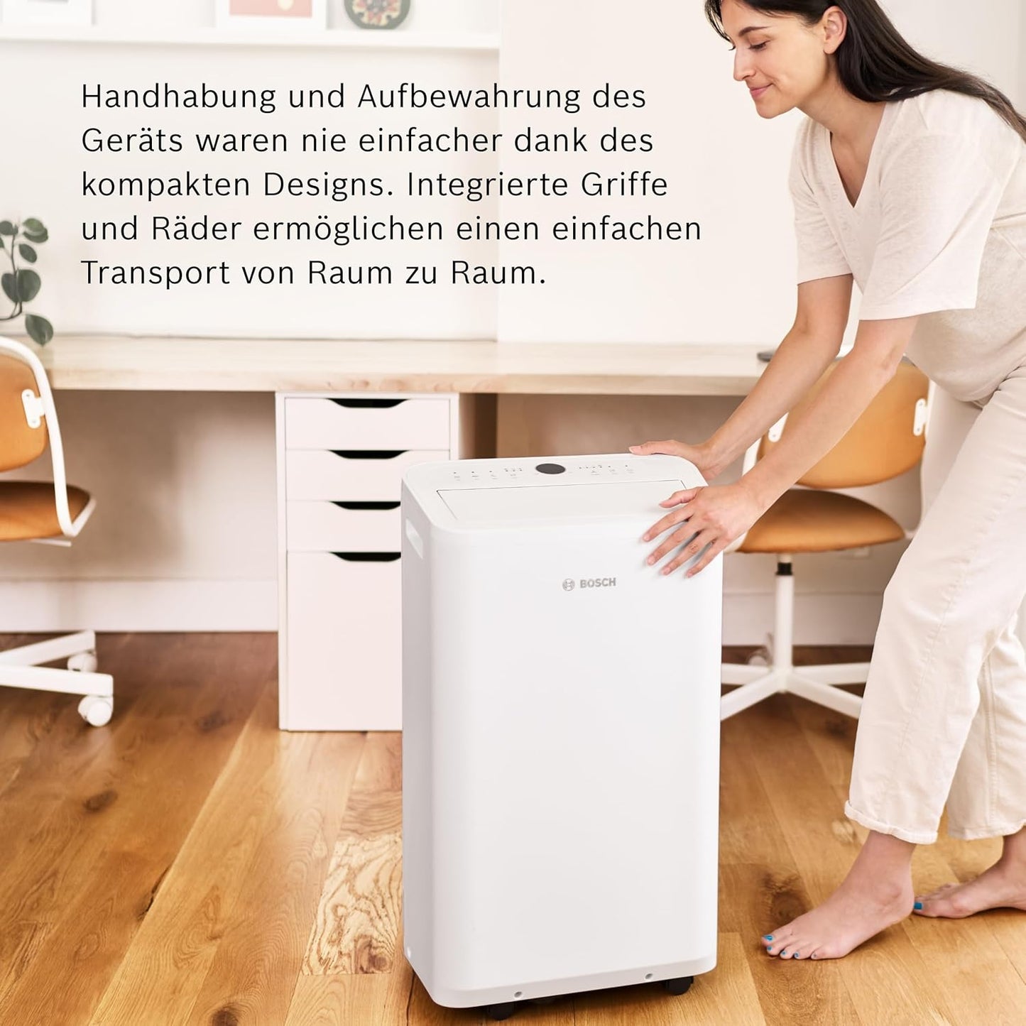 Bosch Cool 2000 Mobiles Klimagerät - 3-in-1: Klimagerät, Luftentfeuchter, Ventilator - 2,6 kW Kühlleistung für Räume bis zu 35m² - Auto-Modus, Silent-Modus & Sleep-Modus