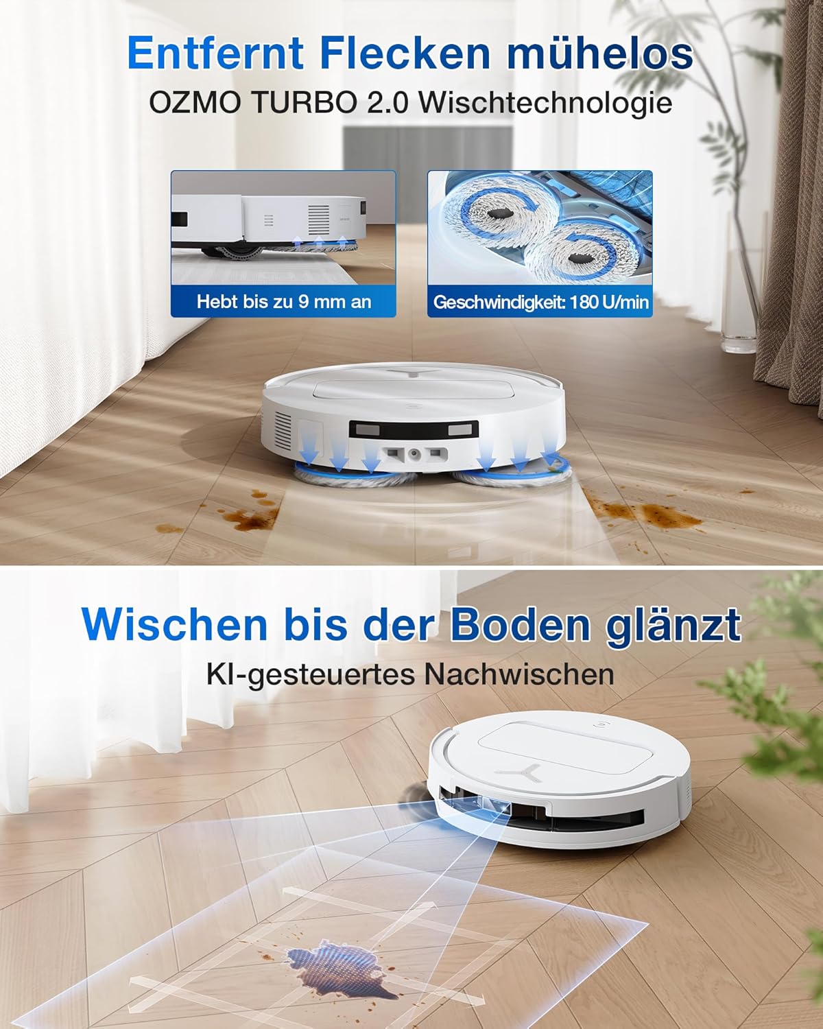 ECOVACS DEEBOT T50 PRO Omni Saugroboter mit Wischfunktion, Ausfahrende Seitenbürste und Wischmopp, 15.000 Pa, T30 PRO OMNI-Upgrade, Auto Zugabe von Reinigungslösung, Moppwäsche mit 75°C heißem Wasser