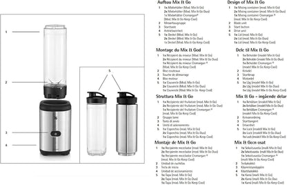 WMF Kult X Mix & Go Mini Smoothie Maker, Standmixer, Blender elektrisch, Shake Mixer 300 Watt Leistung, Tritan-Kunststoff Flasche 600ml, auslaufsicherer Schraubdeckel, rutschfeste Füße, Silber/Schwarz