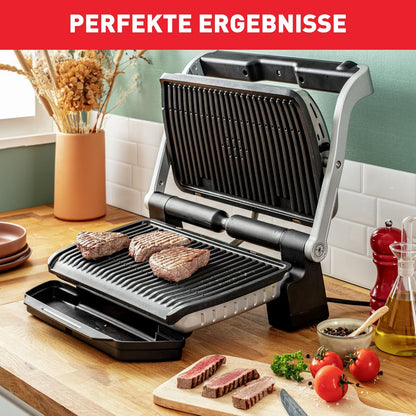 Tefal OptiGrill+ XL Kontaktgrill, 9 Programme, Garstufenanzeige, Abnehmbare XL-Platten, Manueller Modus, Elektrogrill, Edelstahl, GC722D16