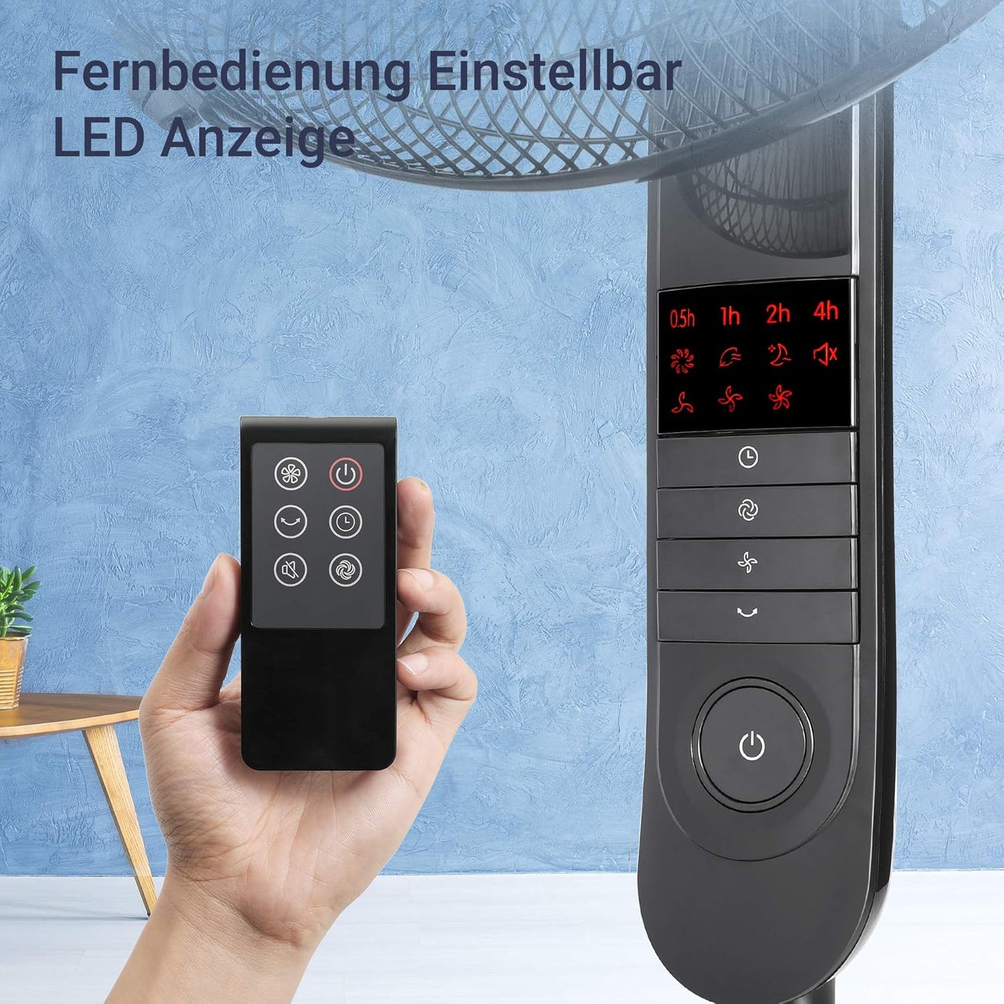 Midea FS40-15FR Standventilator Leise mit Fernbedienung, 3 Geschwindigkeitsstufen,LED Anzeige, 7,5H Timer, höhenverstellbar, 80°Oszil-lationsfunktion, 55W Kraftvoller,Ventilator,Luftzirkulation
