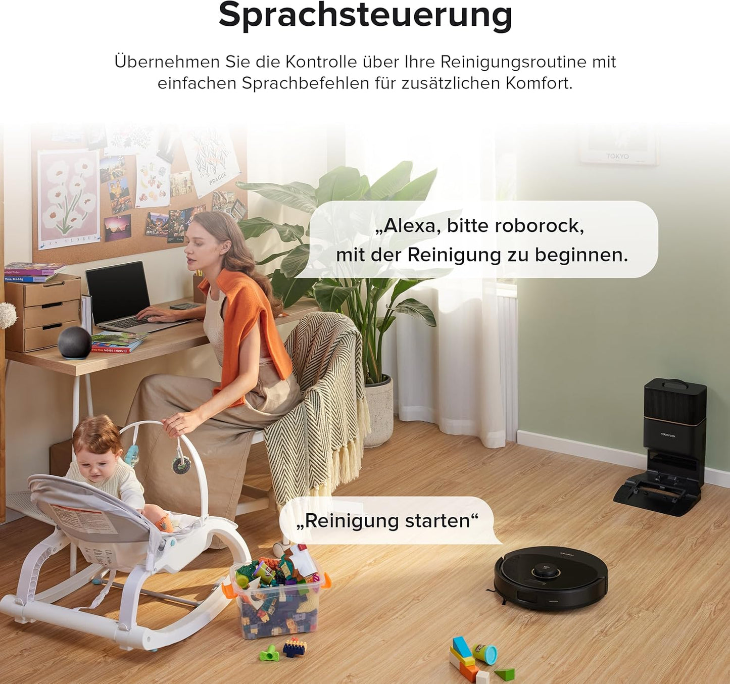 roborock Q8 Max+ Saugroboter mit Absaugstation, DuoRoller-Bürste, 5500Pa Saugkraft, 2,5L Staubbeutel, 350mL Wassertank, Wischroboter PreciSense-LiDAR-Navigation (Schwarz)