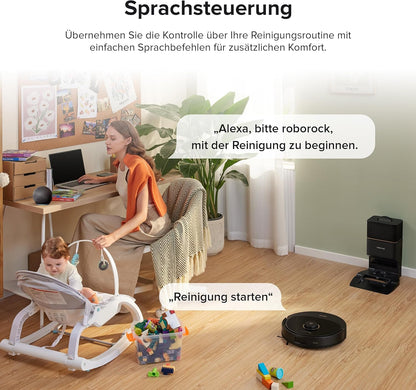 roborock Q8 Max+ Saugroboter mit Absaugstation, DuoRoller-Bürste, 5500Pa Saugkraft, 2,5L Staubbeutel, 350mL Wassertank, Wischroboter PreciSense-LiDAR-Navigation (Schwarz)