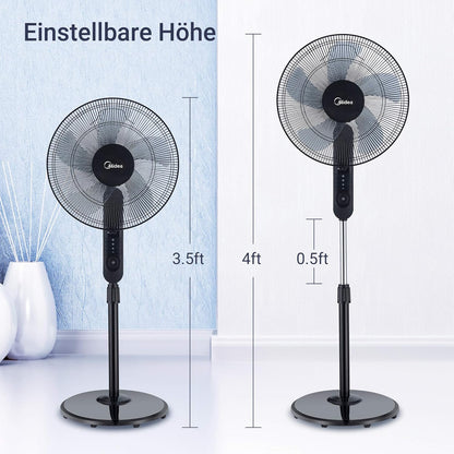 Midea FS40-15FR Standventilator Leise mit Fernbedienung, 3 Geschwindigkeitsstufen,LED Anzeige, 7,5H Timer, höhenverstellbar, 80°Oszil-lationsfunktion, 55W Kraftvoller,Ventilator,Luftzirkulation